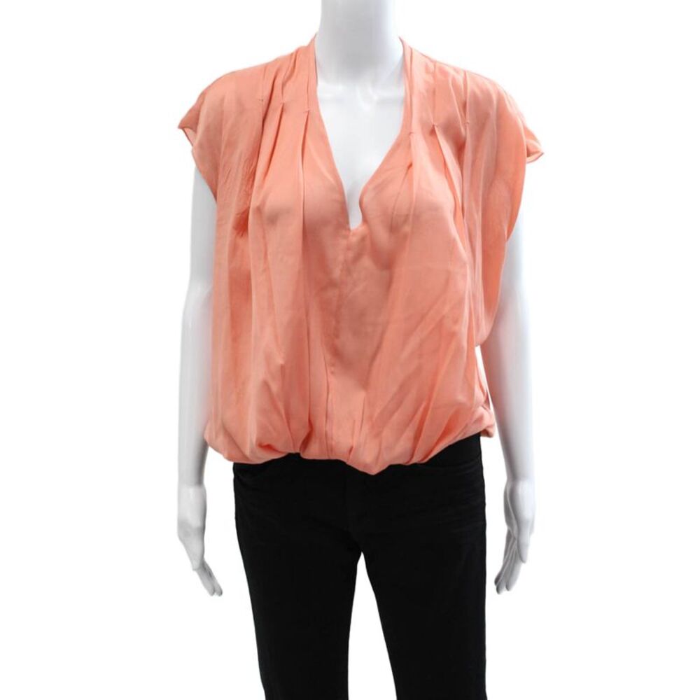 Exclusive for Intermix Womens Orange Silk V-Neck Boho Blouse Sleeveless Size M